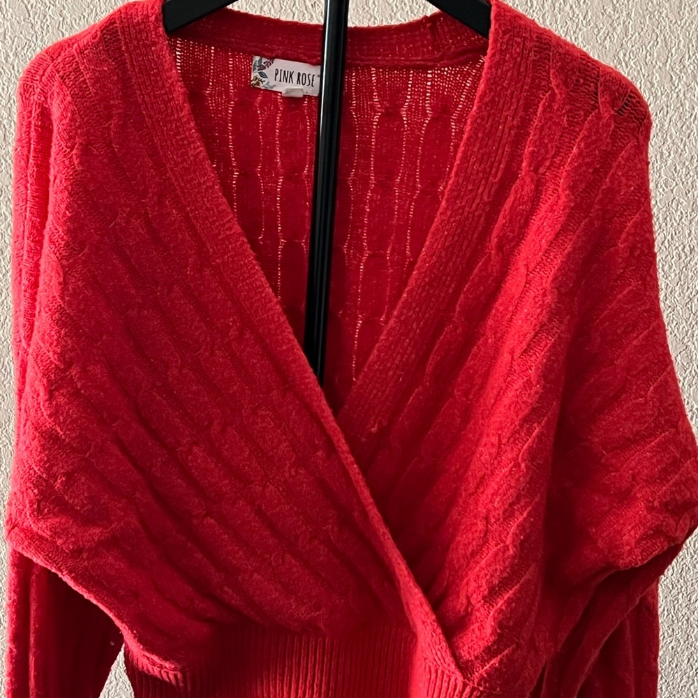 Pink Rose Women's V-Neck Bright Orange Sweater